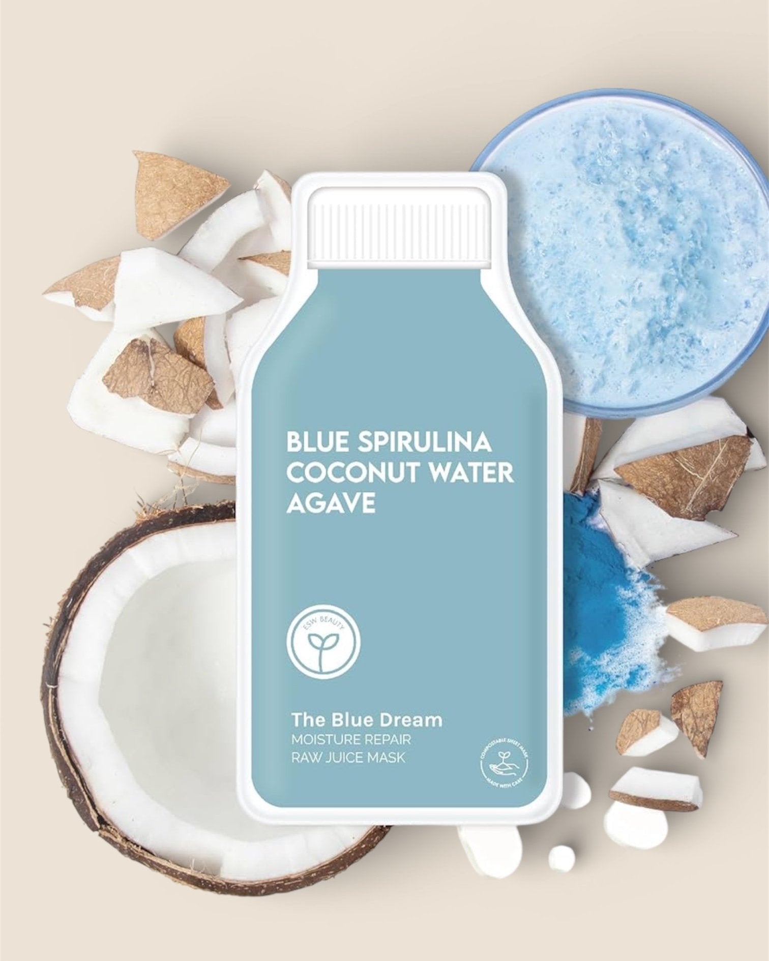 Masque Jus Cru Spiruline Bleu + Agave | Hydratation - ESW BEAUTY