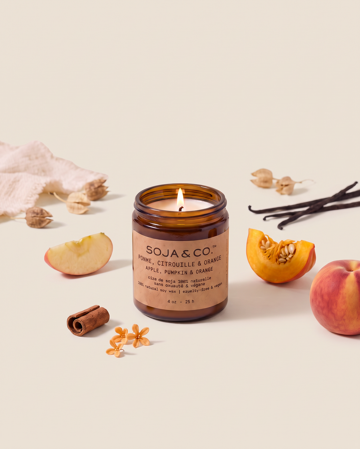 Bougie de soya Pomme, Citrouille, Orange Soja&Co Apple, Pumpkin, Orange Soy Wax Candle