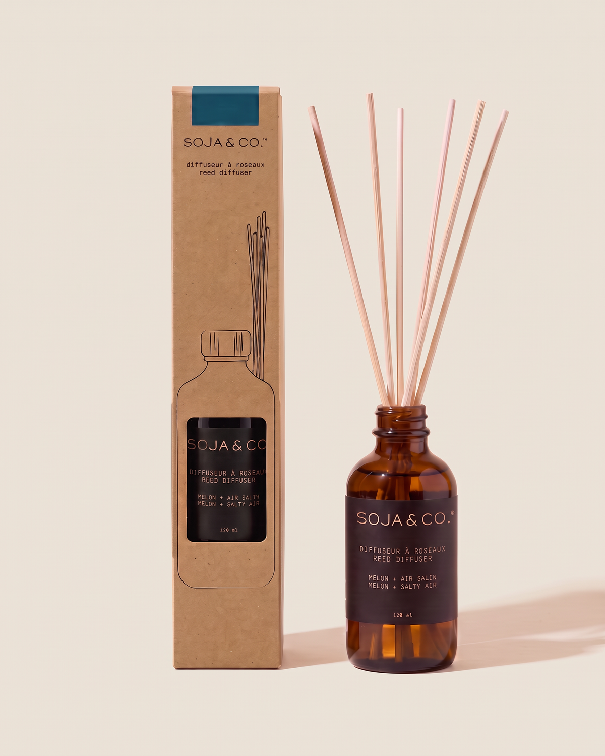 Diffuseur à roseaux Melon & Air Salin Soja&Co Melon & Salty Air Reed Diffuser