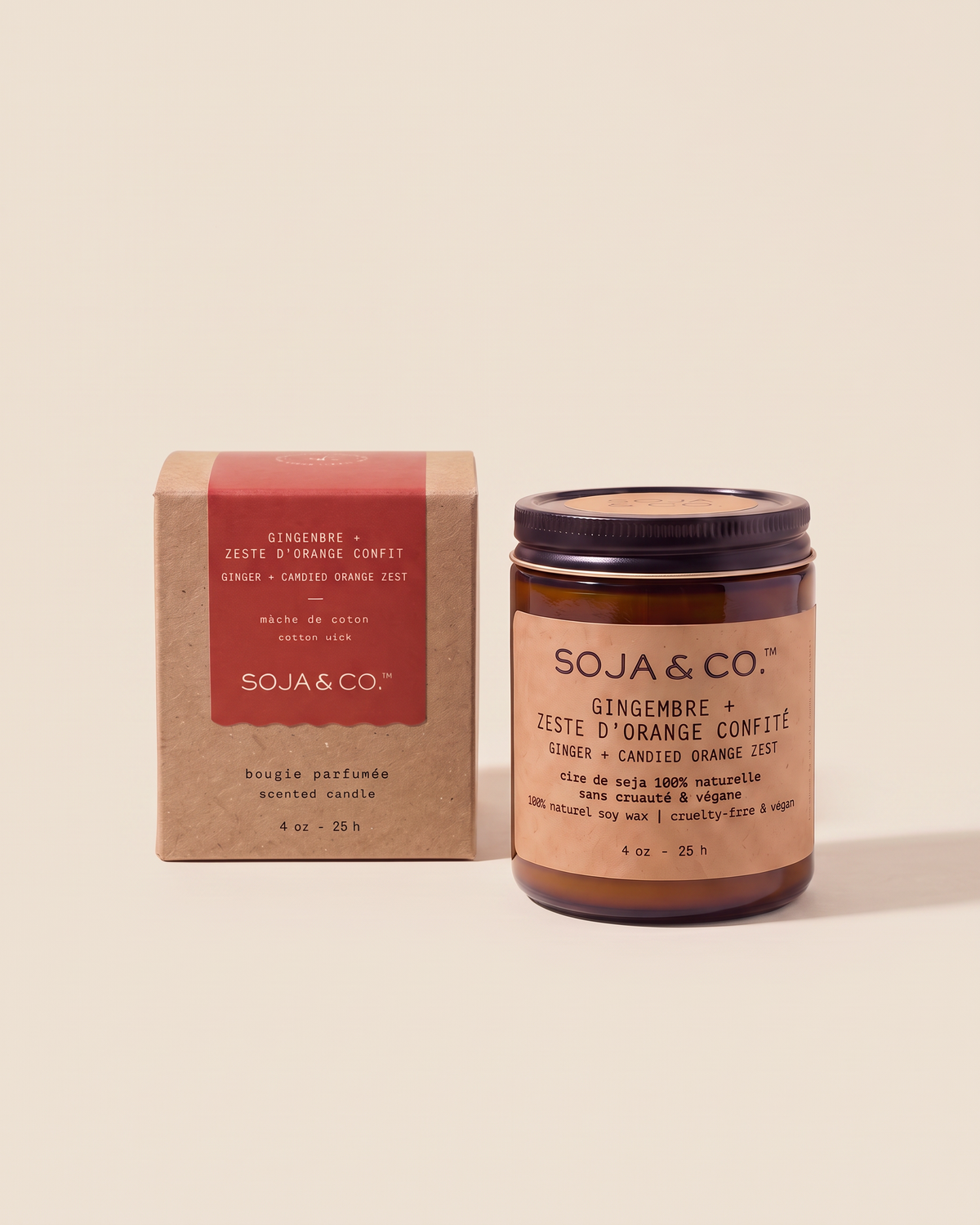 Une chandelle de soja Gingembre et Zeste d’Orange Confite de Soja&Co Soy wax candle Ginger and Candied Orange Zest Soja&Co