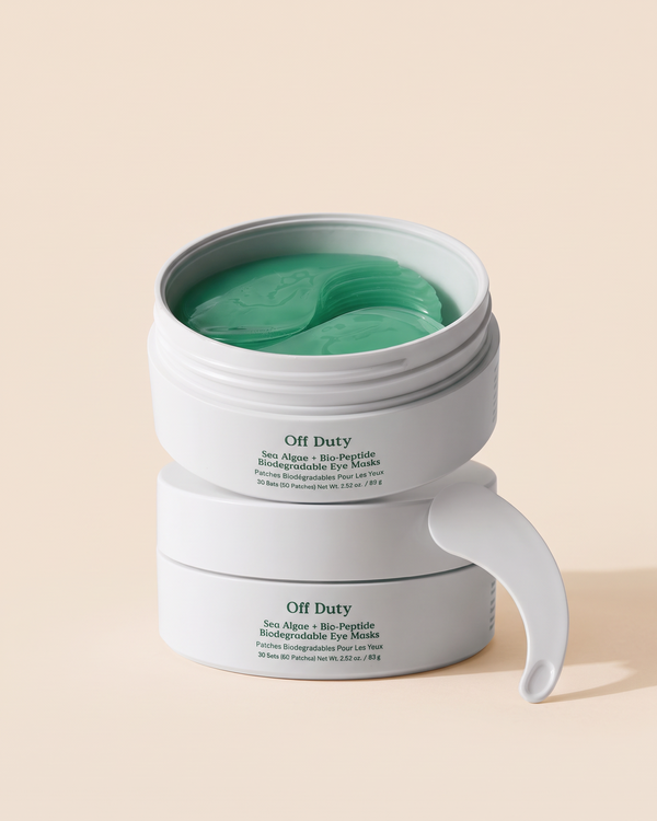 Masques pour les yeux biodégradables aux bio-peptides et aux algues marines OFF DUTY de Three Ships. 