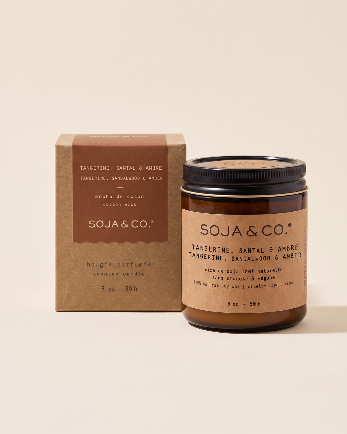 Chandelle parfumée en cire de soya Tangerine, Santal & Ambre de Soja&Co Tangerine, Sandalwood, Ambre Soy Candle