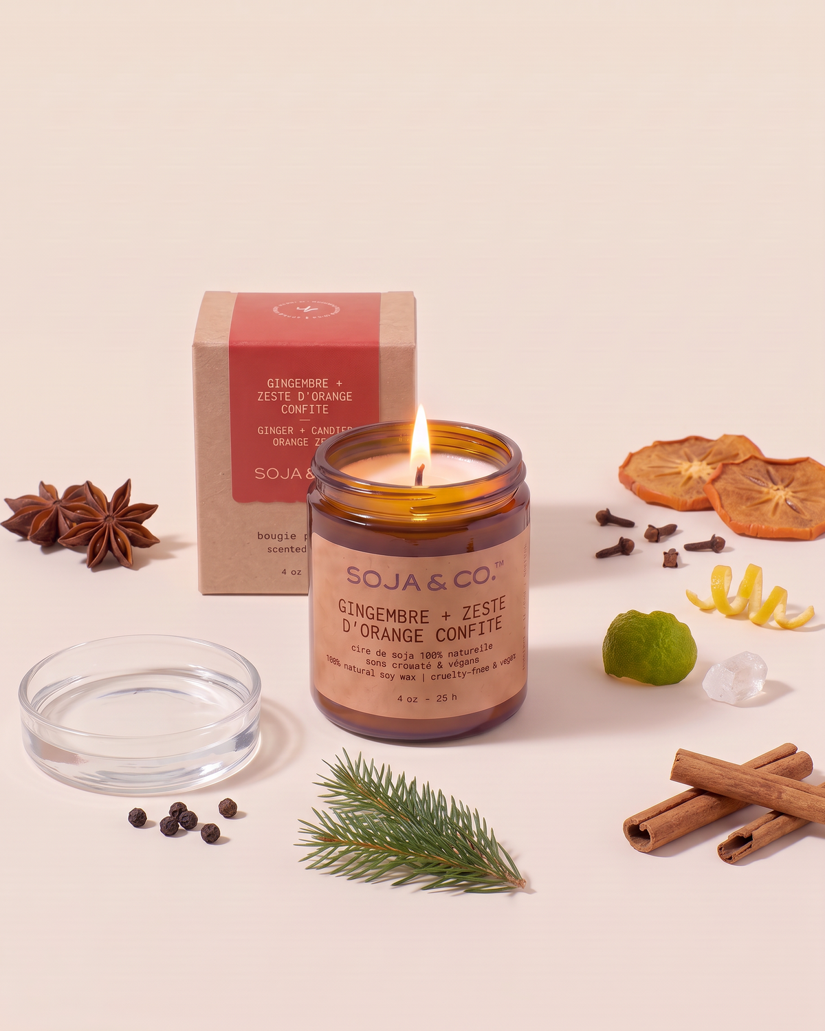 Une chandelle de soja Gingembre et Zeste d’Orange Confite de Soja&Co Soy wax candle Ginger and Candied Orange Zest Soja&Co