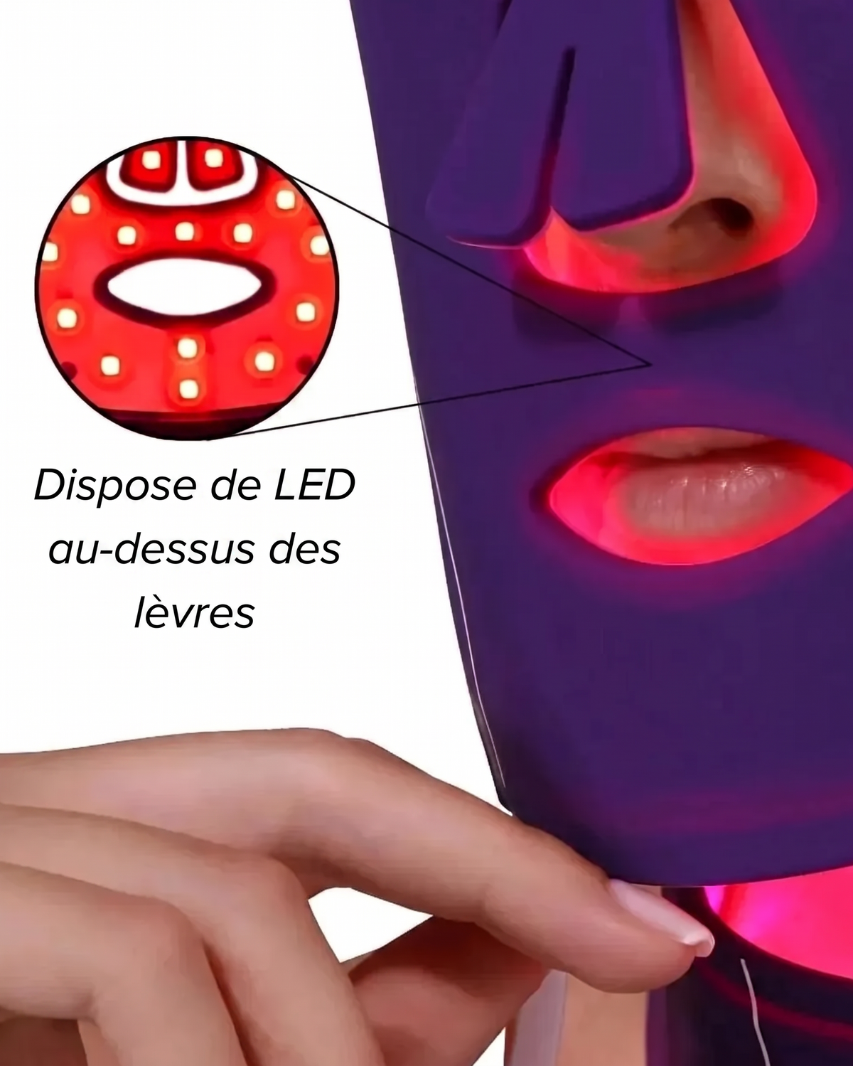 Masque luminothérapie pour le visage avec lumières au-dessus des lèvres, LED face mask light therapy with LED on top of lips Equinox Pro Luyors