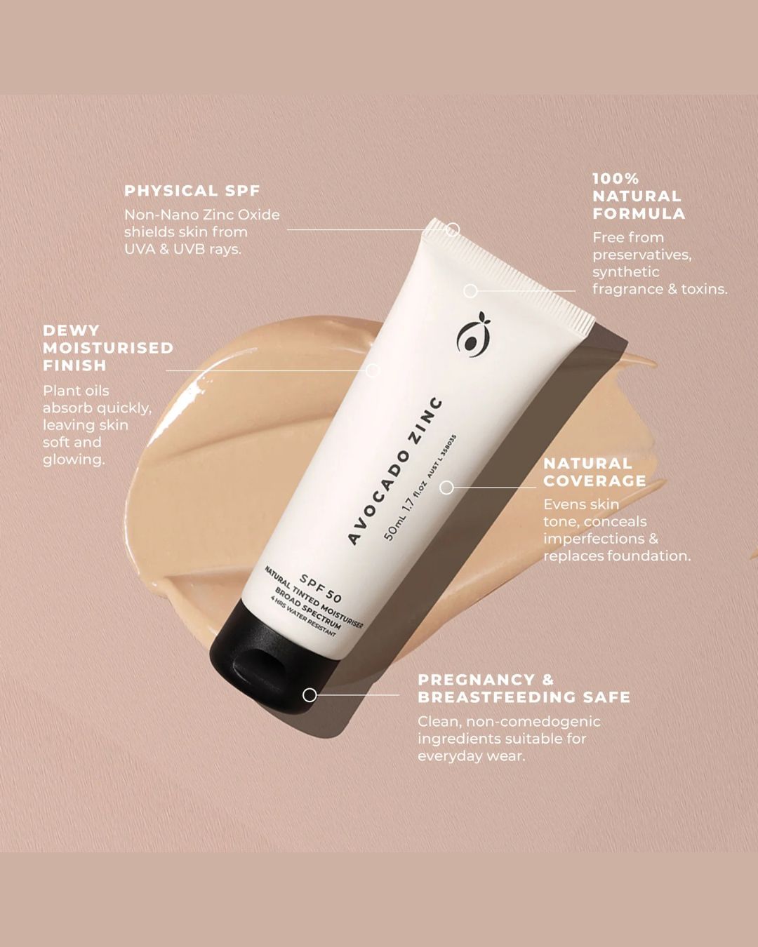 Tinted Sunscreen SPF 50 - Avocado Zinc